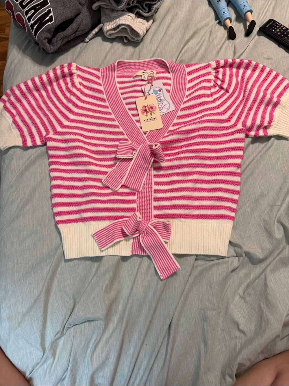 entro Pink & White Striped Tie-Front Knit Top